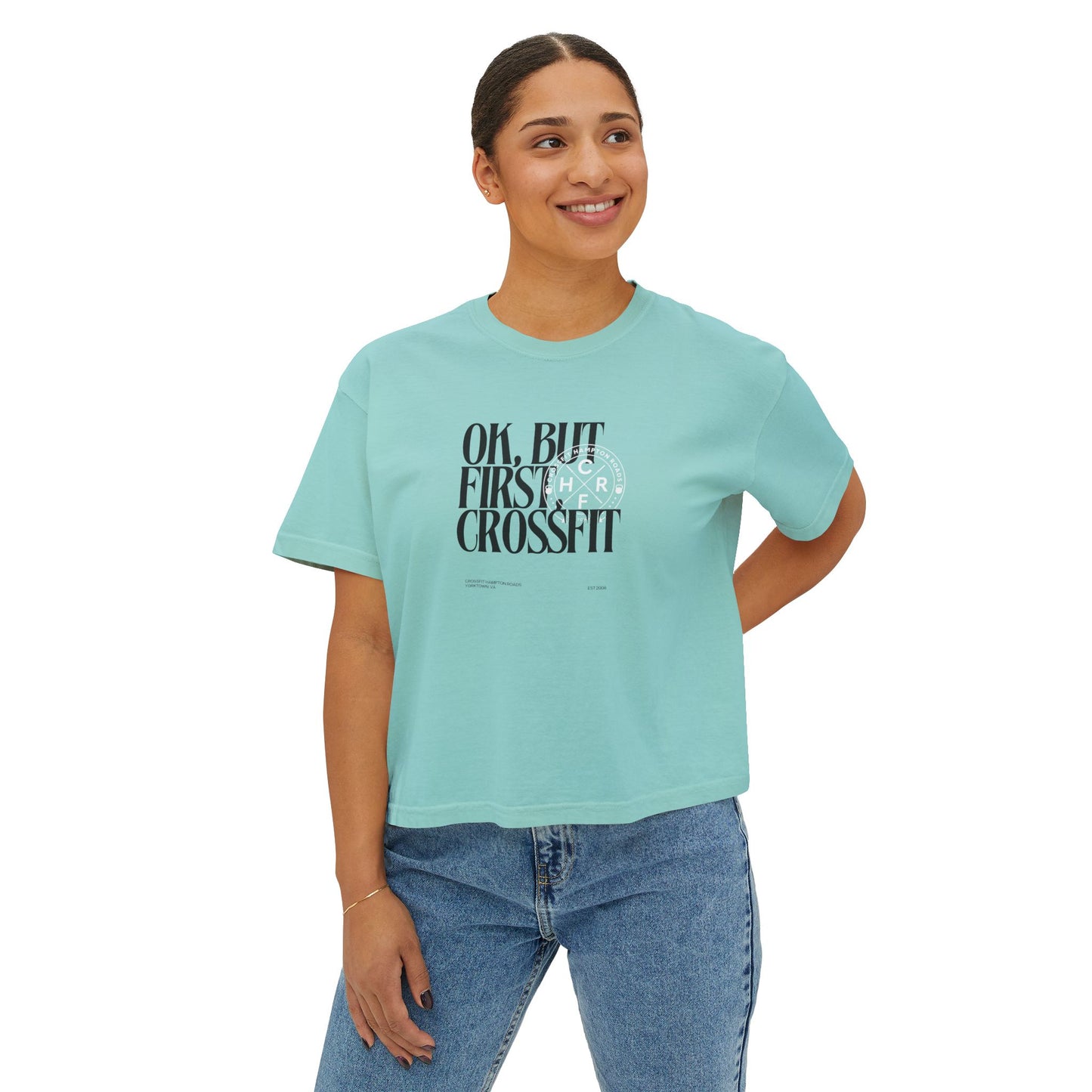 COACH But First CrossFit Boxy Tee