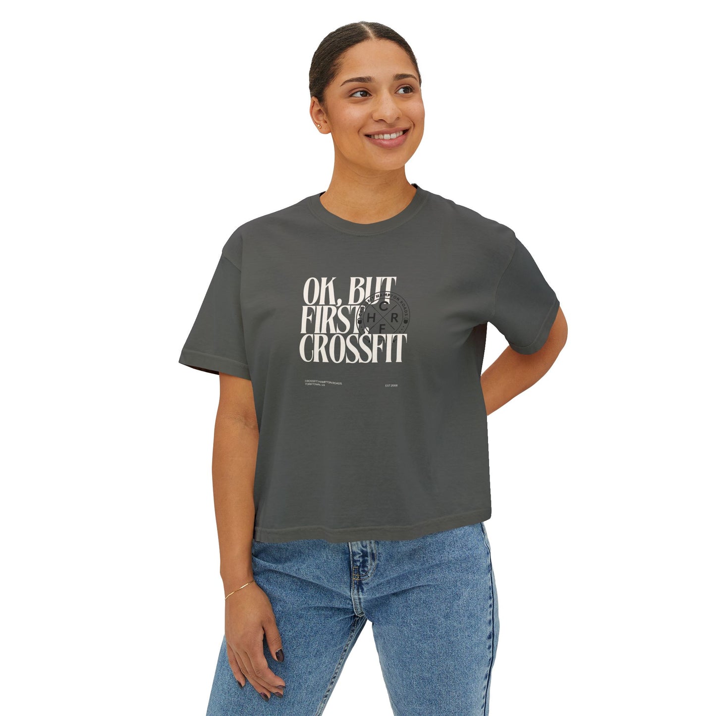 COACH But First CrossFit Boxy Tee